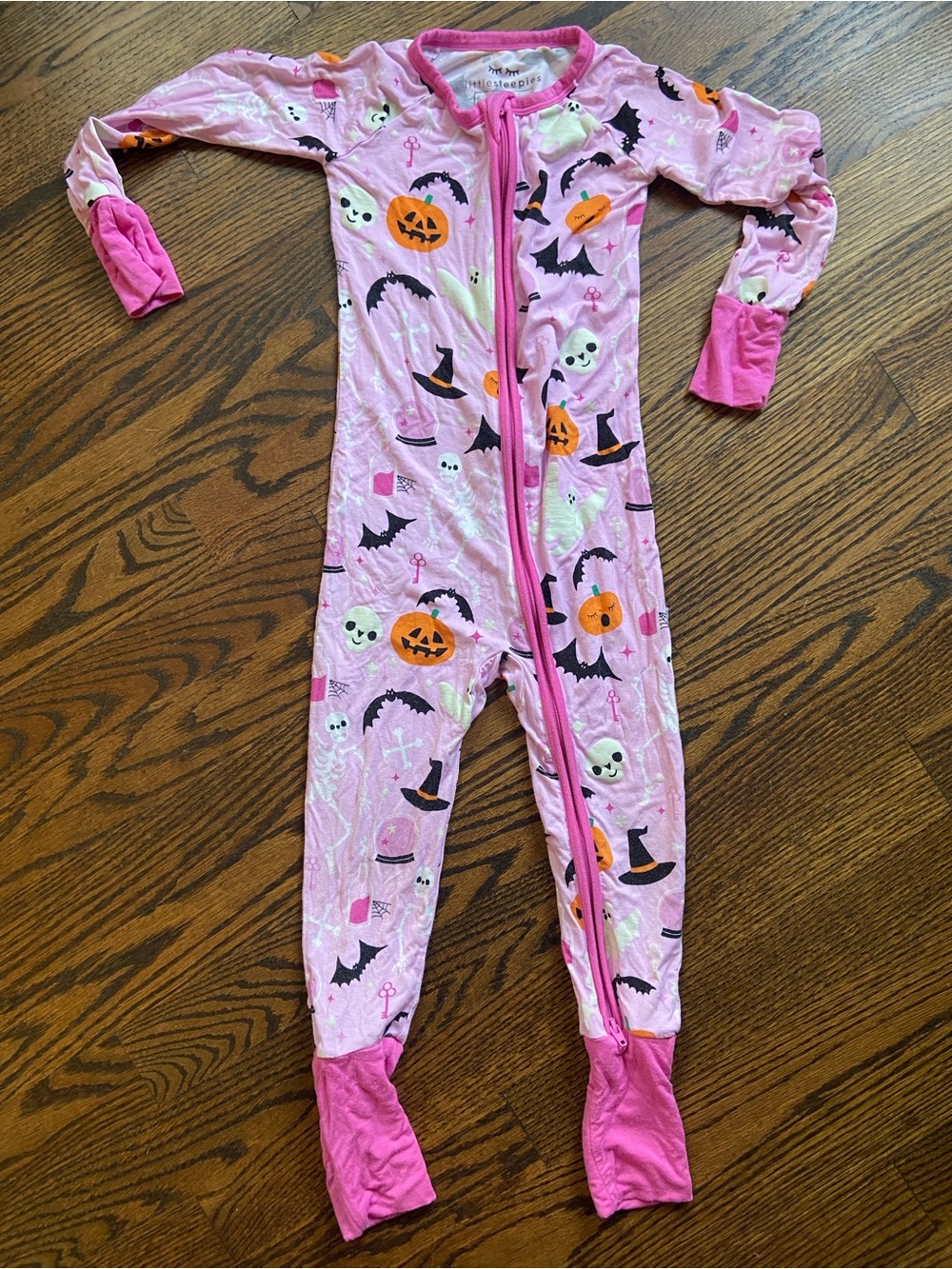 Little Sleepies  Halloween Pink Romper 2T-glow in the dark